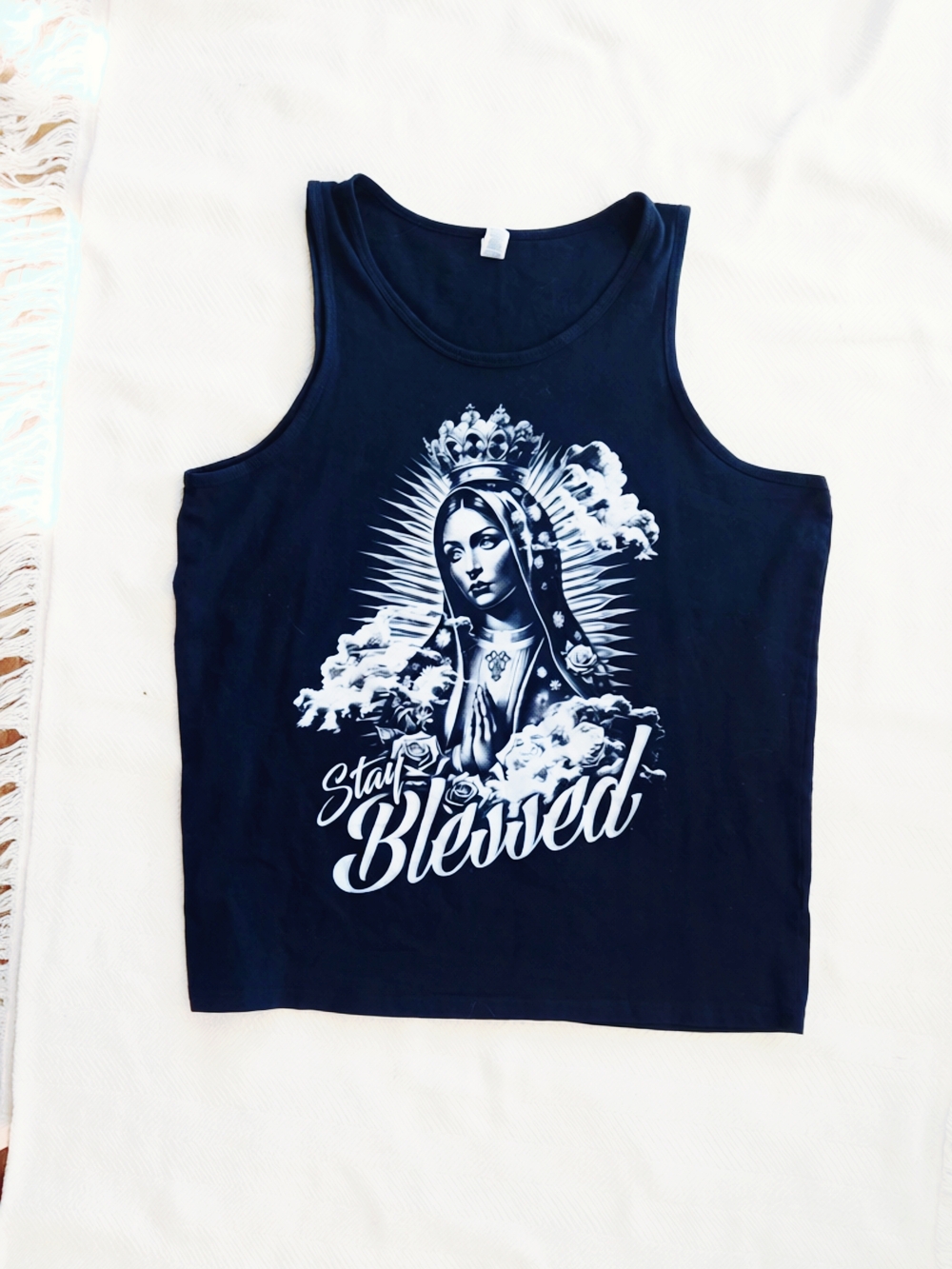 Stay Blessed Graphic Tank Top - Navy